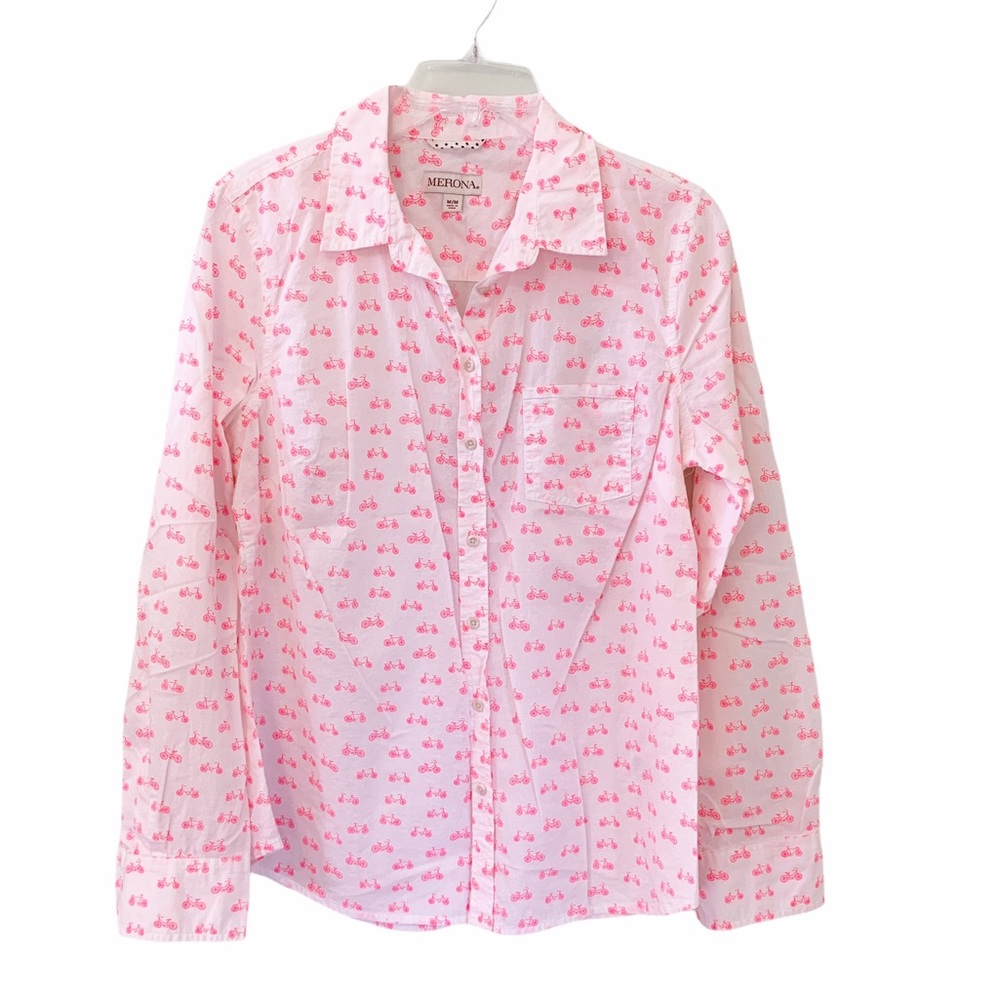 Merona Pink Bicycle Print Button Down Shirt